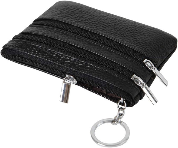Women'S Genuine Leather Coin Purse Mini Pouch Change Wallet with Keychain