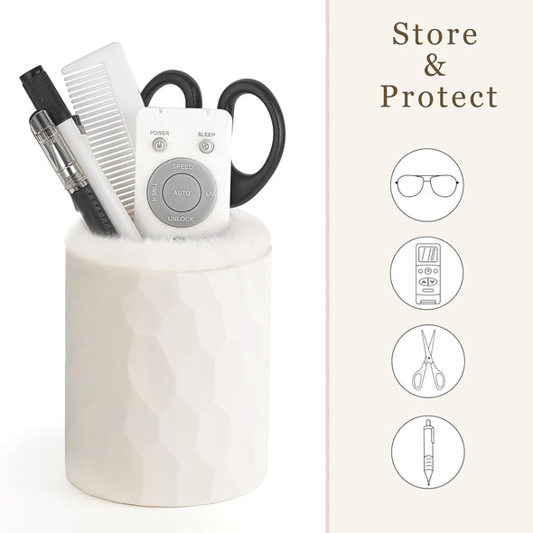 Mkono Plush Lined Eyeglasses Holder Protective Glasses Holder Stand Case Anti-Scratch Glasses Storage Organizer for Table, Desk, Nightstand, Office, Ivory, One Size