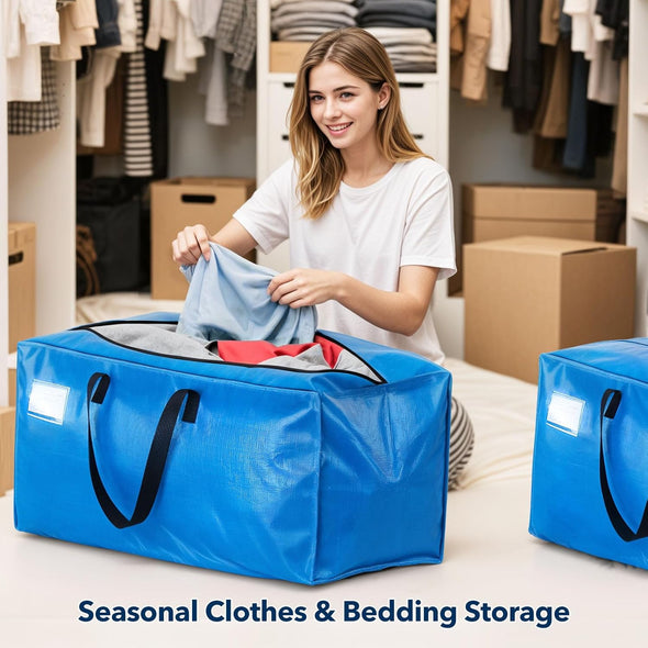 Moving Bags Heavy Duty,Extra Large Moving Bags for Travel/College Packing/Storage/Organization/Seasonal Clothes & Bedding Storage,Moving Supplies Bins,Compatible with Ikea Frakta Cart (Blue,4 Pack)