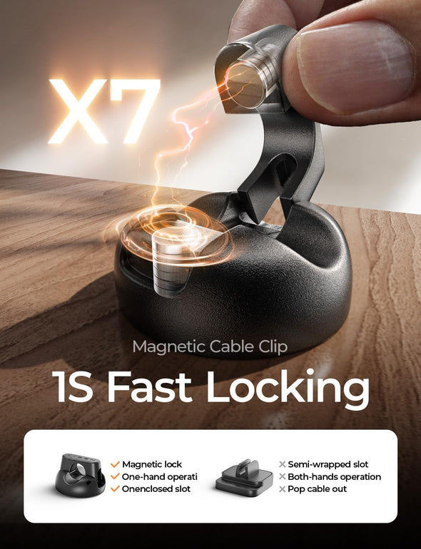 10-Pack Cord Holder [1S Lock] LISEN Magnetic Cord Holder for Nightstand, under Desk Cable Management with 5 Extra Strong Adhesive Pads, Wire Holders for Cords, Home, Wall, Car, Desktop, Cable Straps