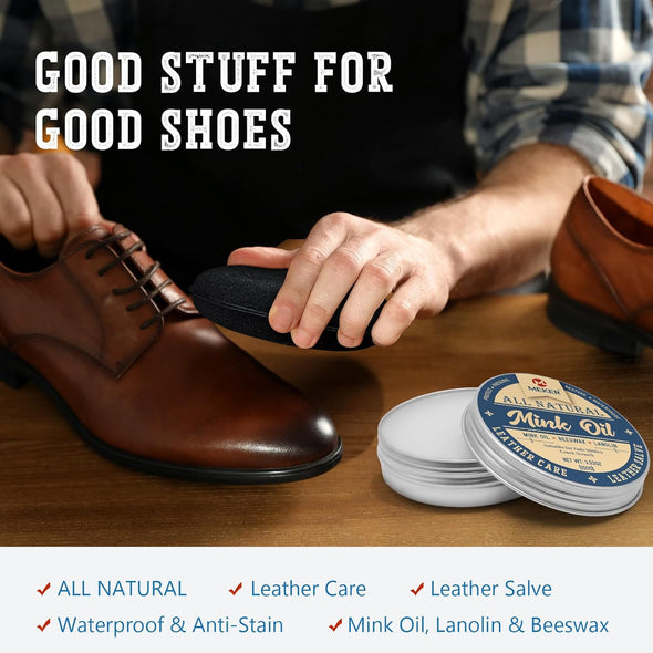 MEKER Mink Oil, Mink Oil for Leather Boots, All-Natural Leather Conditioner with Sponge, Restore Shoes, Jackets, Hats, Baseball Gloves, Saddles and Harnesses, 3.52Oz
