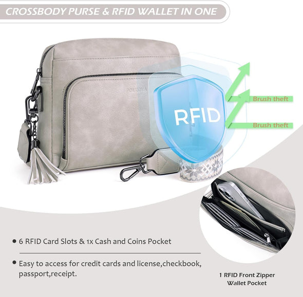 POIUGOYA Crossbody Purses for Women Trendy,Vegan Leather Medium Crossbody Bag,Women'S Crossbody Travel Purse Built in Wallet
