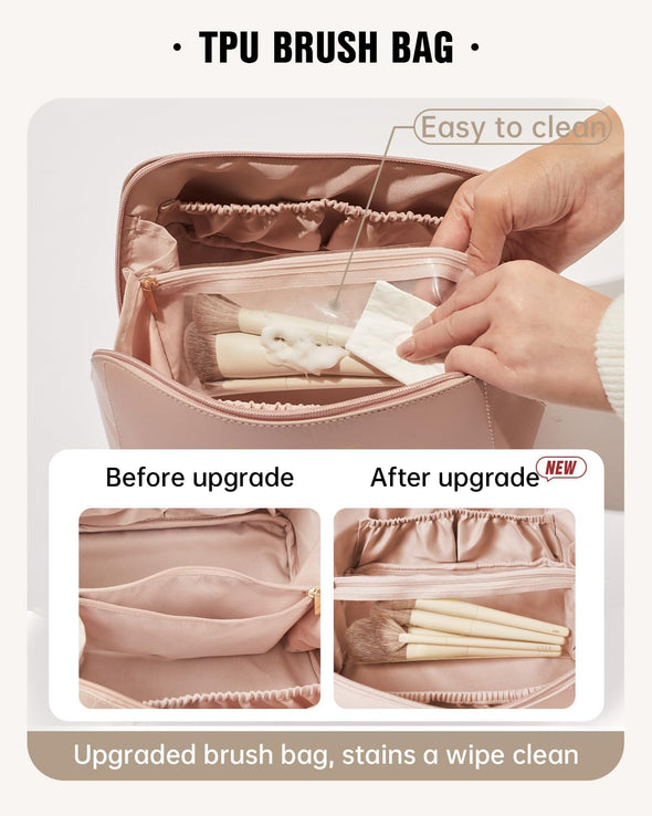 EACHY Travel Makeup Bag,Large Capacity Cosmetic Bags for Women,Waterproof Portable Pouch Open Flat Toiletry Bag Make up Organizer with Divider and Handle