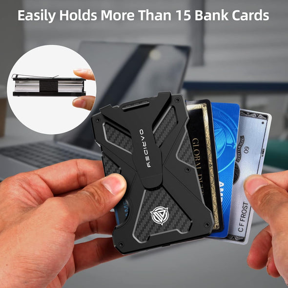 Oaridey Men'S Ultra-Thin Aluminum Wallet with RFID Blocking, Black, 15 Card Slots