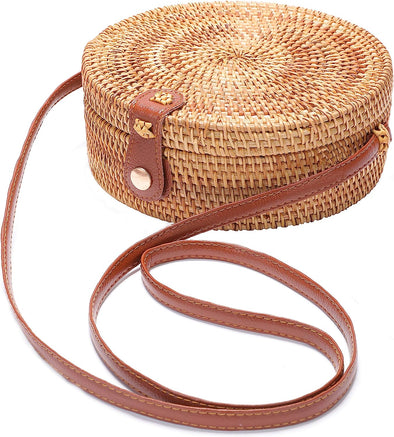 Rattan Summer Straw Beach Bag - Woven Wicker Basket Vacation Purse - Gifts for Women
