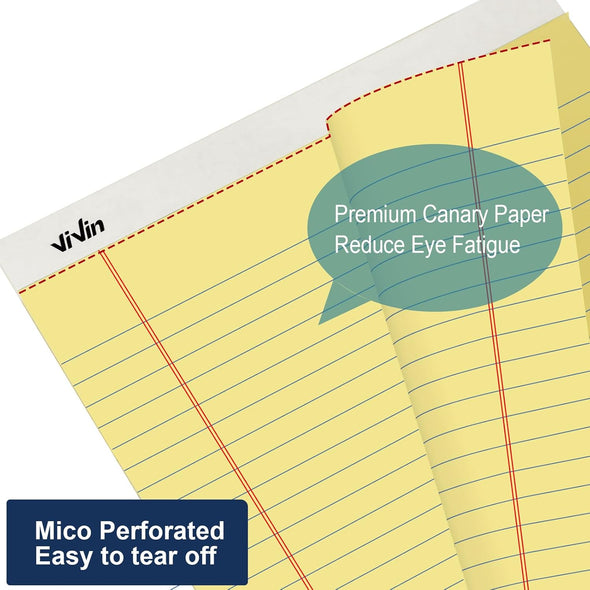 Vivin Legal Pads 8.5 X 11 Inch, Wide Ruled Note Pads, 12 Pack, 50 Sheet/Pad, Perforated Writing Pads, Notepads for Office Home School, 600 Sheets, Canary Yellow Paper