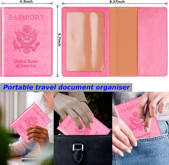 Herain Passport Holder Cover Wallet Case for 2 Women Men Family, Passport Book Holders Covers Wallets Travel Must Haves Cruise Ship Essentials (Pink & Purple)