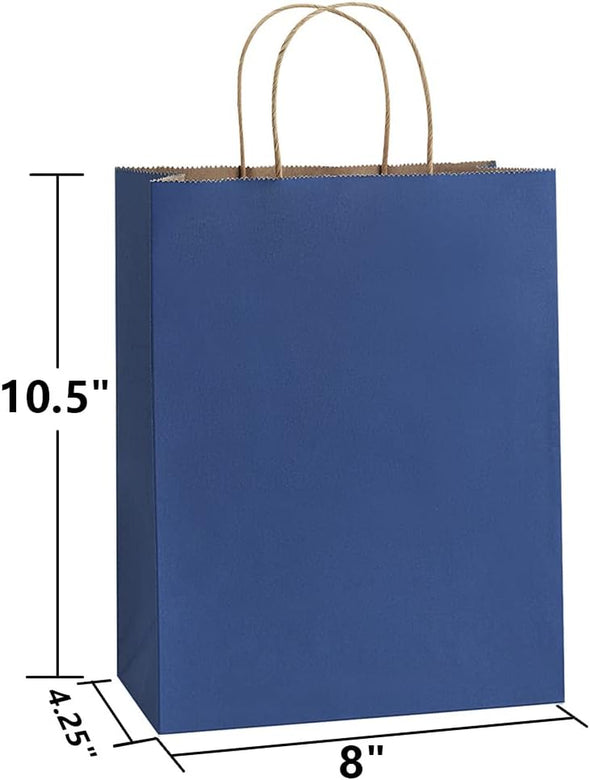 Bagdream 25Pcs Navy Blue Gift Bags 8X4.25X10.5 Kraft Paper for Gifts, Shopping Retail Merchandise Grocery Sacks, Navy Blue Paper Bags with Handles Bulk Medium