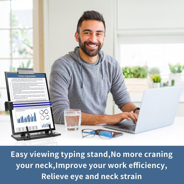 TONOS Paper Stand Document Holder - Quality Document Holder for Desk, Paper Stand for Desk When Typing, Sturdy Stainless Steel Copy Holder, Adjustable Angle, Paper Holder Stand for Desk Typing