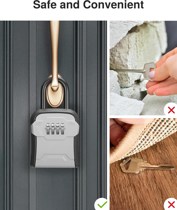 Puroma Lock Box, Key Lock Box Wall Mount & Portable Combination Lockbox with Resettable Code, Security Lockbox for outside House Keys, Apartment Realtors Spare Keys Storage (1 Pack, Gray)