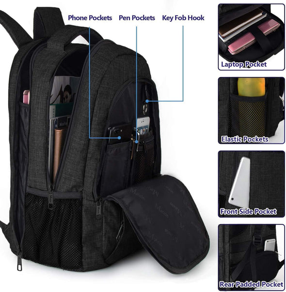 MATEIN Extra Large Backpack, 17 Inch Travel Laptop Backpack with USB Charging Port, anti Theft TSA Friendly Business Work College Computer Backpack for Men Women, Black