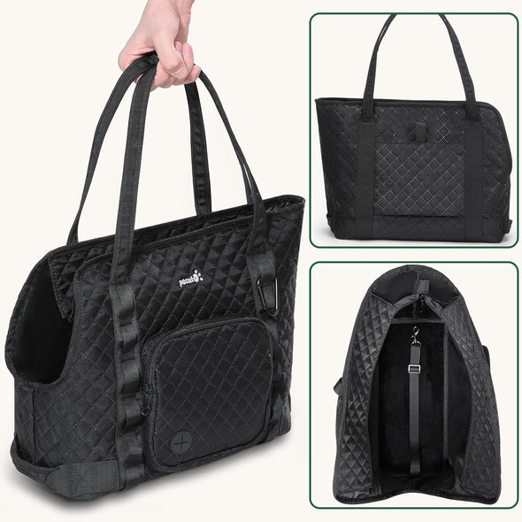 Pecute Dog Purse Carrier, Dog Carrier with Pockets for Small Dogs, Fits Dogs 5.5 Lbs to 11 Lbs, Lightweight Dog and Puppies Tote Bag Carrier, Outing, Travel, Vet, Black
