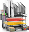 Marbrasse Desk Organizer with Drawer, 4-Tier Mesh File Organizer with 5 Vertical File Holders and 2 Pen Holders, Multifunction Desktop Organizer,Desk Organizers and Accessories for Home Office
