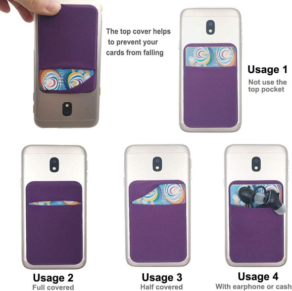 3Pack Adhesive Phone Pocket,Cell Phone Stick on Card Wallet,Credit Cards/Id Card Holder(Double Secure) with Self Sticker for Back of Iphone,Android and All Smartphones. (Black)