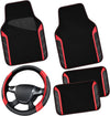 CAR PASS Leather Steering Wheel Cover and Waterproof Car Floor Mats,Microfiber Universal Car Combo Fit for 95% Sedan,Suv,Cars,14.5-15Inch Sporty Anti-Slip Safety Comfortable Design(Black＆Red)