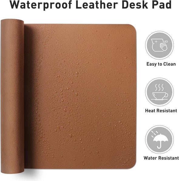 Aothia Leather Desk Pad Protector, Mouse Pad, Office Desk Mat, Non-Slip PU Leather Desk Blotter, Laptop Desk Pad, Waterproof Desk Writing Pad for Office and Home (Brown,23.6" X 13.7")