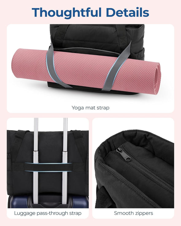 BAGSMART Tote Bag for Women with Zipper, Yoga Mat Bag Gym Tote for Travel, Work, Sport