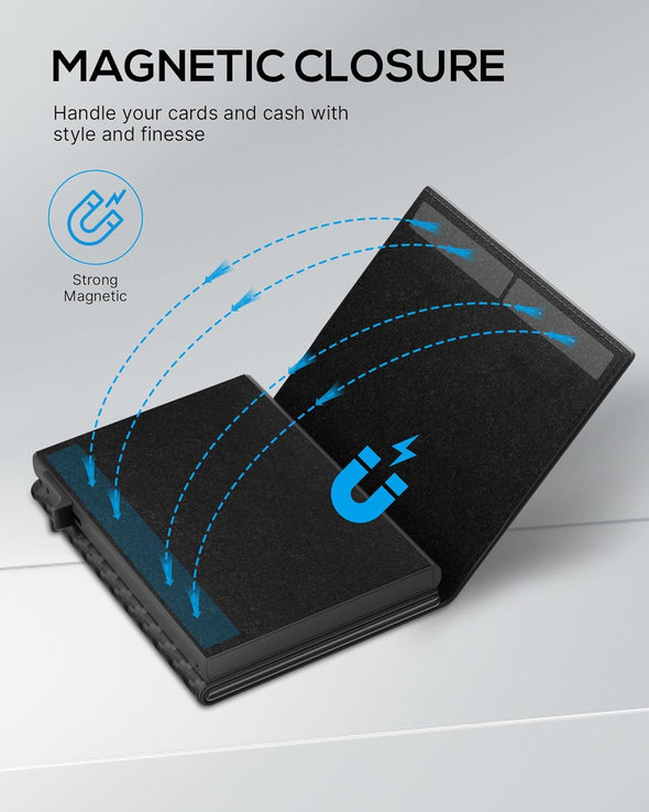 Mens Wallet Card Holder - Smart Wallet for Men, Pop up Card Case, Top Grain Leather, RFID Blocking, Slim, Minimalist, Ultra-Thin, Front Pocket, 12 Card Capacity | ID Window | Cash Slot (Carbon Fiber)