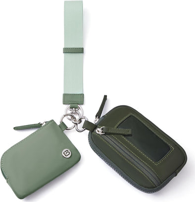 POIUGOYA Nylon Wristlet Wallets, Dual Pouch Keychain Wristlet Wallet, RFID Small Wallet with Coin Pouch,Id Window for Travel