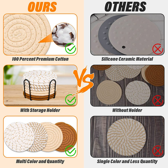 Mckanti Drink Coasters Set of 8, 4 Colors Absorbent Coasters for Drinks, Minimalist Cotton Woven Coaster for Living Room Decor, Tabletop Protection Suitable for Kinds of Cups, 4.3 Inches