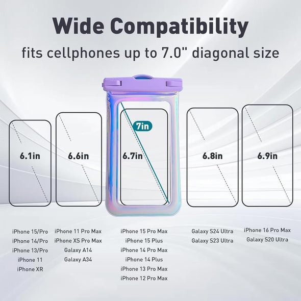 [Floatable Waterproof Phone Pouch Case for Iphone 16 Pro Max/15/14/13/12, IP68 Travel Cellphone Dry Bag Beach Cruise Ship Essentials Bags with Crossbody Lanyard, Iridescent-7″