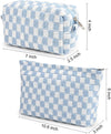2 Pieces Makeup Bag Large Checkered Cosmetic Bag Capacity Canvas Mix Travel Toiletry Bag Organizer Cute Makeup Brushes Aesthetic Accessories Storage Bag for Women, Checkered Mix Blue