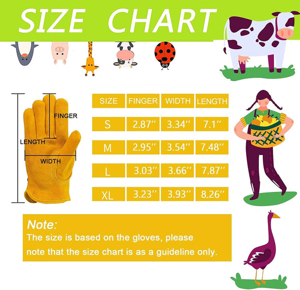 Kids Work Gloves Age 2-14, Extra Soft Deerskin Suede, Durable, Flexible Toddler Youth Genuine Leather Gloves for Kids Yard Work, Working, Gardening (Small, Yellow, 2-4 Years Old)