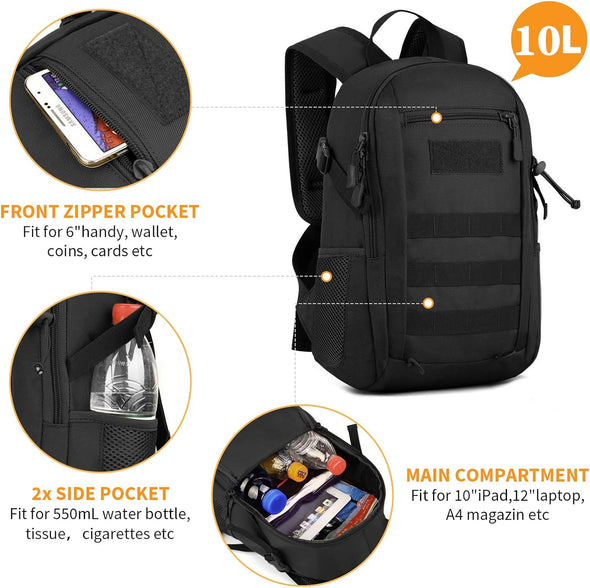 HUNTVP 10L/20L Mini Daypack Military MOLLE Backpack Rucksack Gear Tactical Assault Pack Bag for Hunting Camping Trekking