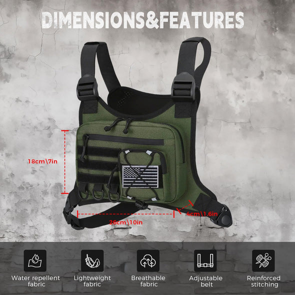 Outdoor Sports Chest Bag for Men, Chest Vest Holster Fits Most Pistols, EDC Travel Chest Pack for Running, Hiking