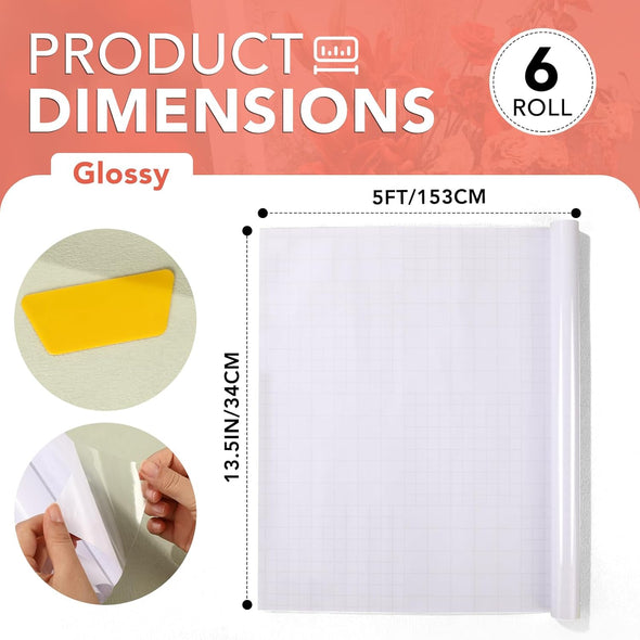 6 Rolls Clear Contact Paper,Plastic Book Covers 13.5 in X 5 Ft,Contact Paper Peel and Stick,Clear Self Adhesive Protective Liner Paper Protector for Crafts Paperback Textbook Hard Covers Documents