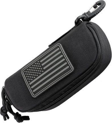WYNEX Tactical Molle Glasses Pouch, Shockproof Eyeglasses Case Hard Shell, Sunglasses Case with Clip and Zipper, Protective Box with Flag Patch, for Most Glasses, Sunglasses, Goggles