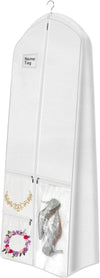 72" Wedding Dress Garment Bag with 10'' Gusseted Dress Bags for Gowns Long 4 Pockets Dress Cover for Women, White
