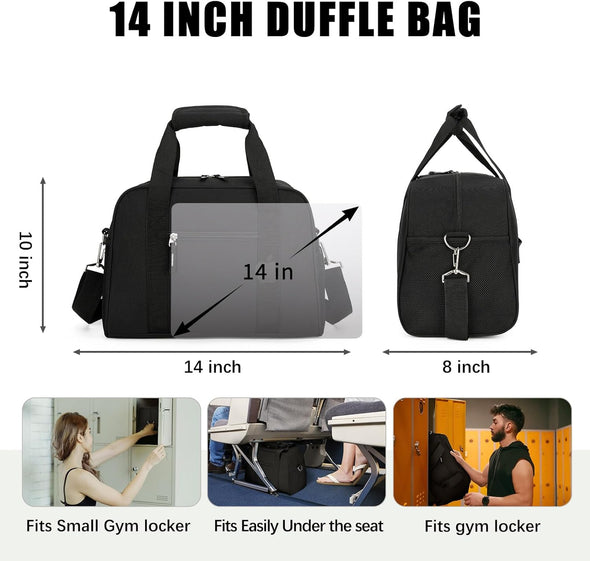Small Gym Bag 14 Inch, Mini Duffel Bag for Women & Men, Carry on Lightweight for Travel Sport - Black