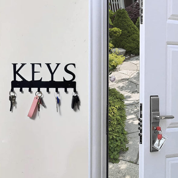 Happyhapi Metal Key Hanger Wall Mount, Key Holder Wall Mounted Key Hooks Organizer Key Hanger Rack Wall Mounted for Home, Entryway, Hallway, Office, Matte Black,11.4''4.9''0.6''
