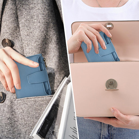 Small Wallet Women RFID Blocking Soft Leather Bifold Compact Card Holder Wallet for Women with Zipper Coin Pocket 4 ID Window