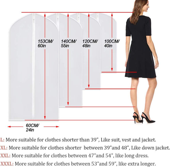Hanging Garment Bags Cover 24''X48'' Lightweight Clear White Suit Protector Cover Bag (Pack of 6) with Study Full Zipper for Suit Clothes Storage Closet
