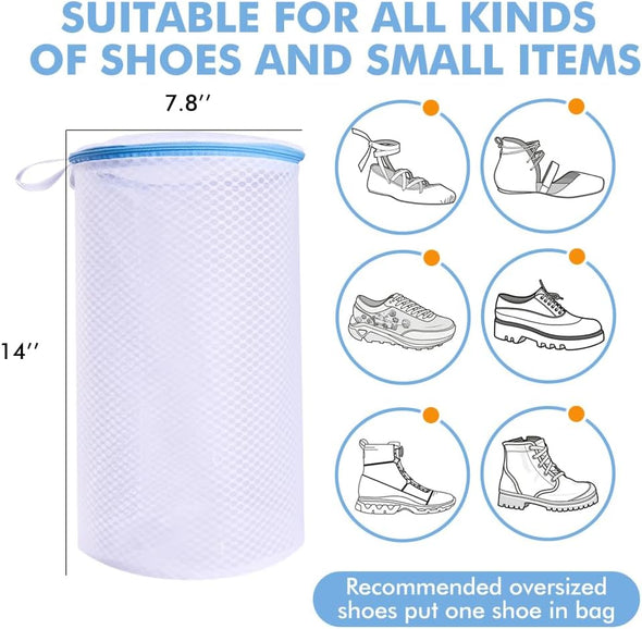 2 Pack Shoes Wash Bags,Shoe Washing Machine Bag,Shoe Laundry Bag for Washing Machine，Honeycomb Mesh Laundry Bags with Zipper for Sneakers,Running Shoes,Sock,Bras,Delicates and Toys（14 in X 7.8 In）