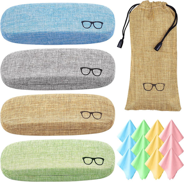 Ouskr 17 Pcs Eyeglass Case Hard Shell Set, Unisex Hard Glasses Case, Large Eyeglasses Cases for Men Women