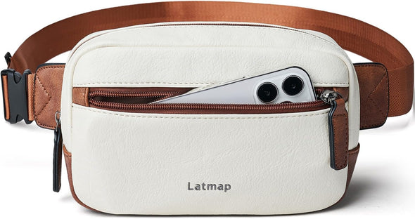2L Fanny Packs Everywhere Belt Bag Small Fashion Crossbody Waist Pack Faux Leather Waterproof Sling Chest Bag for Women Trendy Beige