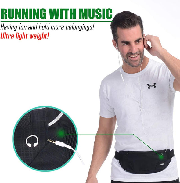 USHAKE Running Belt,Men or Women Ultra Light Bounce Free Waist Pouch Bag Fitness Workout Belt Sport Waist Pack Exercise Waist Bag for Iphone Samsung LG in Running Gym Marathon (BLACK)