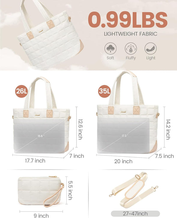 LOVEVOOK Tote Bag for Women, Large Puffer Tote Bag with Zipper Quilted Light Work Bag