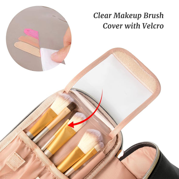 OCHEAL Small Cosmetic Bag,Portable Cute Travel Makeup Bag for Women and Girls Makeup Brush Organizer Cosmetics Pouch Bags-Black