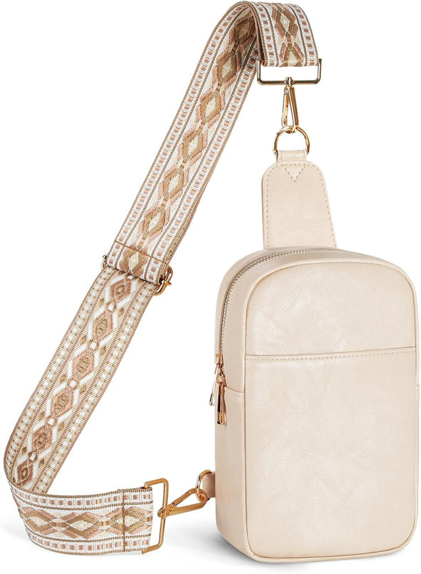 Moko Vegan Leather Sling Bag - Small Trendy Casual Detachable Shoulder Strap Crossbody Bags for Women and Men Hiking Travel