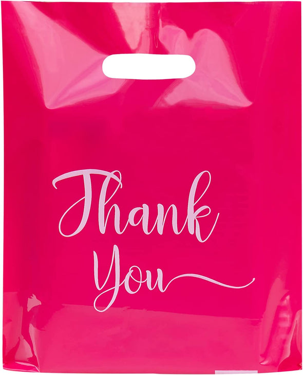Thank You Bags for Business Small, 100 Pack Plastic Shopping Bags for Small Business, Merchandise Bags for Packaging Products, Retail Boutique Bags for Wholesale (Pink,Small(9X12))