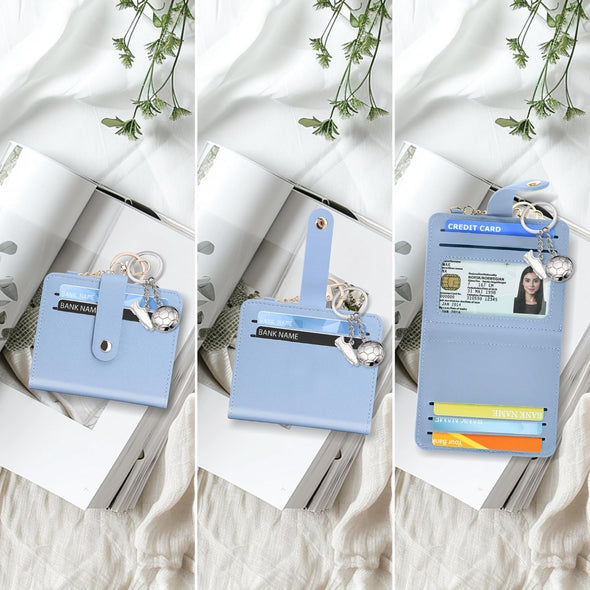 Small Wallets Woman RFID Blocking Leather Credit Card Holder - with ID Window - Card Wallets for Women - with Zipper Coin Purse - Keychain Wallet