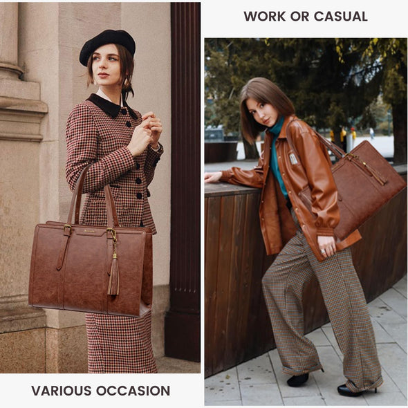 LOVEVOOK Laptop Bag for Women Vintage Leather Laptop Tote 15.6 Inch Large Capacity Computer Bag with Clutch Purse for Work