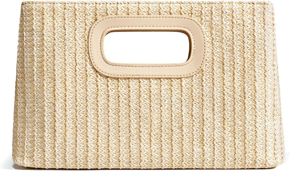 Chic Straw Clutch Purses for Women with Top Handle Summer Bag, Ideal Vacation Handbags and Woven Boho Beach Bags