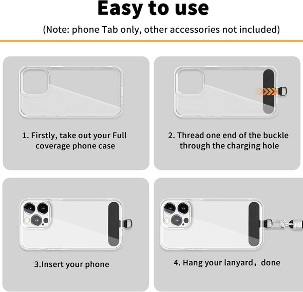 Phone Tether Tab for Iphone, Cell Phone Lanyard Patch, Phone Strap Replacement Part for All Full Phone Cases (Black)