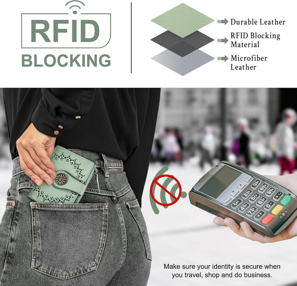 Small Wallet for Women Bifold RFID Blocking Card Holder Leather Wallets with Zipper Coin Pocket