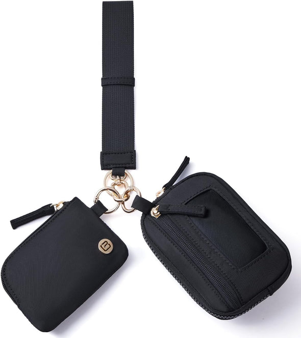 POIUGOYA Nylon Wristlet Wallets, Dual Pouch Keychain Wristlet Wallet, RFID Small Wallet with Coin Pouch,Id Window for Travel